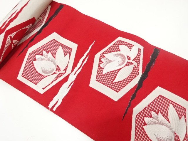 JAPANESE KIMONO / ANTIQUE HASSUN OBI / WOVEN KIKKO & FLOWER 
